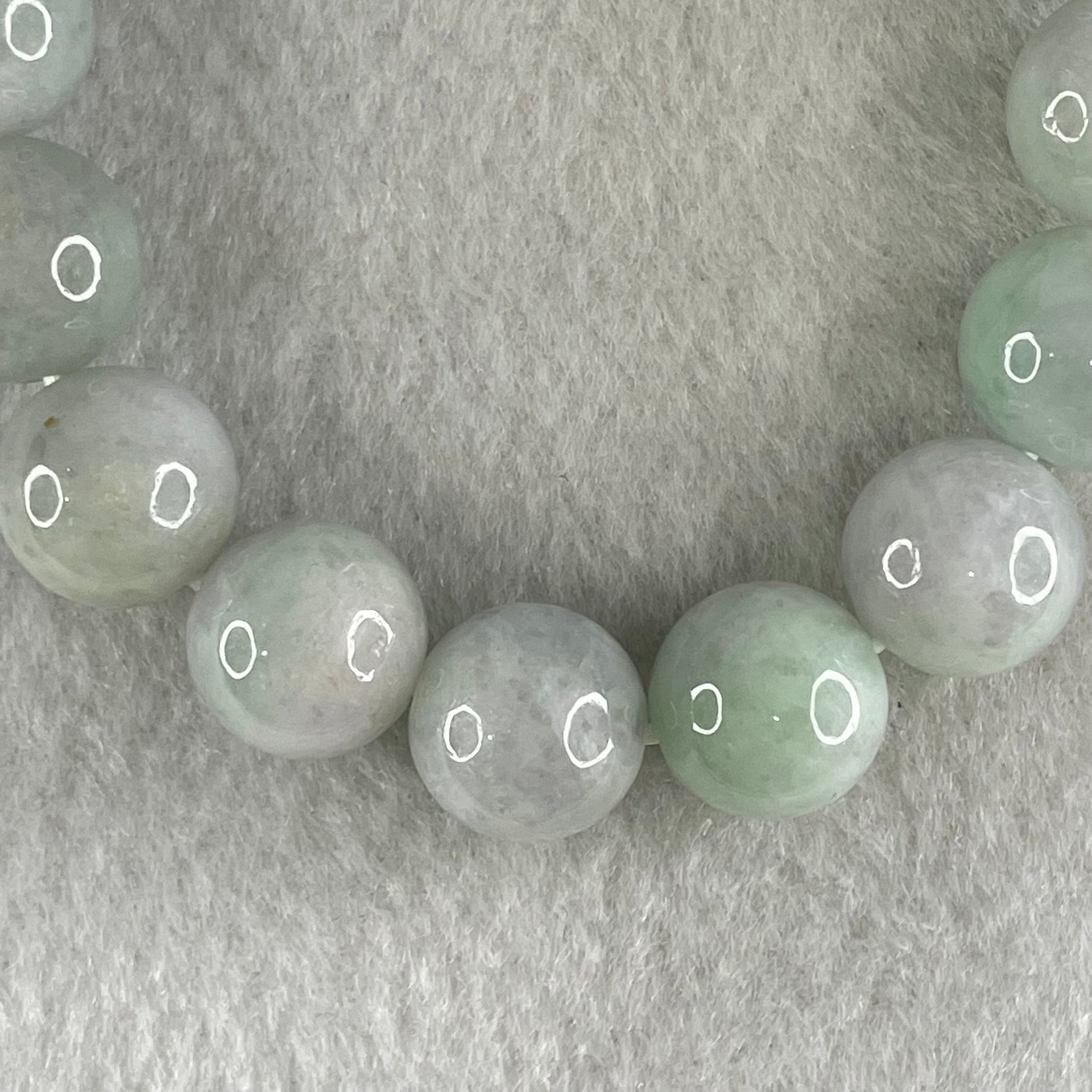 Type A Light Green with Slight Light Lavender Jadeite Beads Bracelet 48.08g 15cm 12.2mm 16 Beads - Huangs Jadeite and Jewelry Pte Ltd