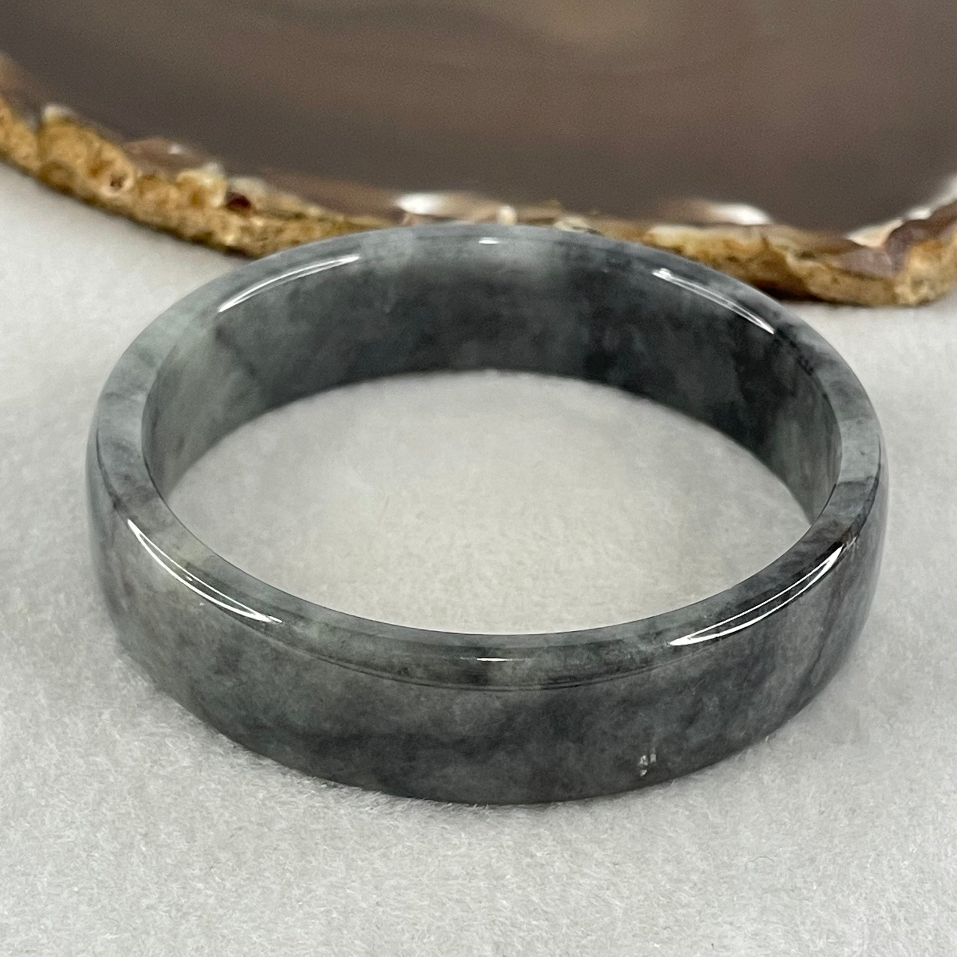Type A Grey Black Wuji Jadeite Bangle 45.76g Inner Diameter 58.2mm 15.0 by 4.8mm (Internal Lines) - Huangs Jadeite and Jewelry Pte Ltd