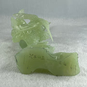 Natural Green Serpentine Twin Cranes on Mountain and Moon with Wooden Stand Display 804.7g H147.0 by B100.0 by H226.0mm - Huangs Jadeite and Jewelry Pte Ltd