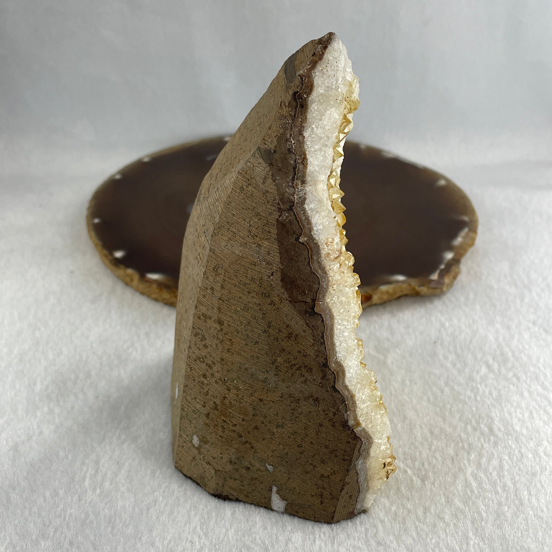 Natural Citrine Rough Irregular Shaped Display with Wooden Stand 719.31g 125.5 by 97.0 by 152.5mm - Huangs Jadeite and Jewelry Pte Ltd