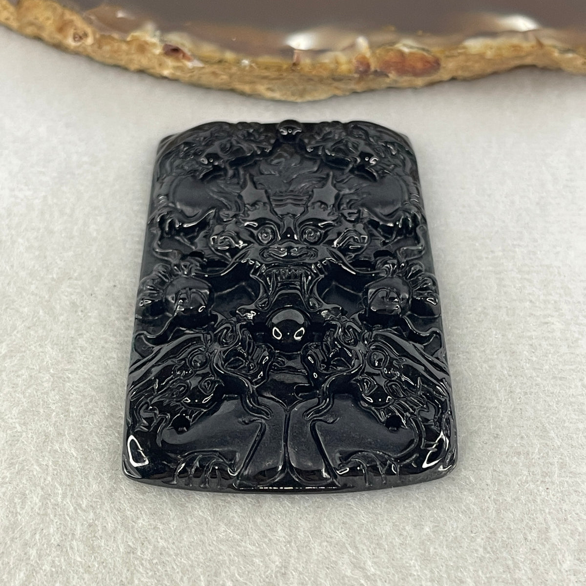 Certified Natural Type A Black Omphacite Jadeite 5 Dragon Head Pendant | Supreme Sovereign Authority & Dragon Clan Shield (23.87g | 63.6x38.5x6.3mm)