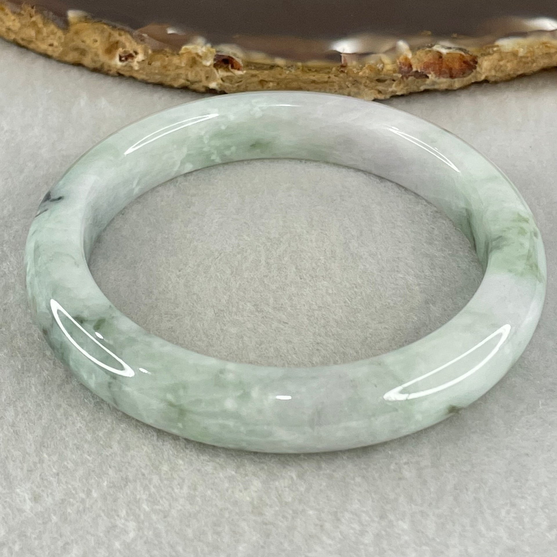 Type A Light Green with Blueish Green piao Hua Floral Jadeite Bangle 40.51g Inner Diameter 52.6mm 10.2 by 8.5mm (Internal Lines) - Huangs Jadeite and Jewelry Pte Ltd
