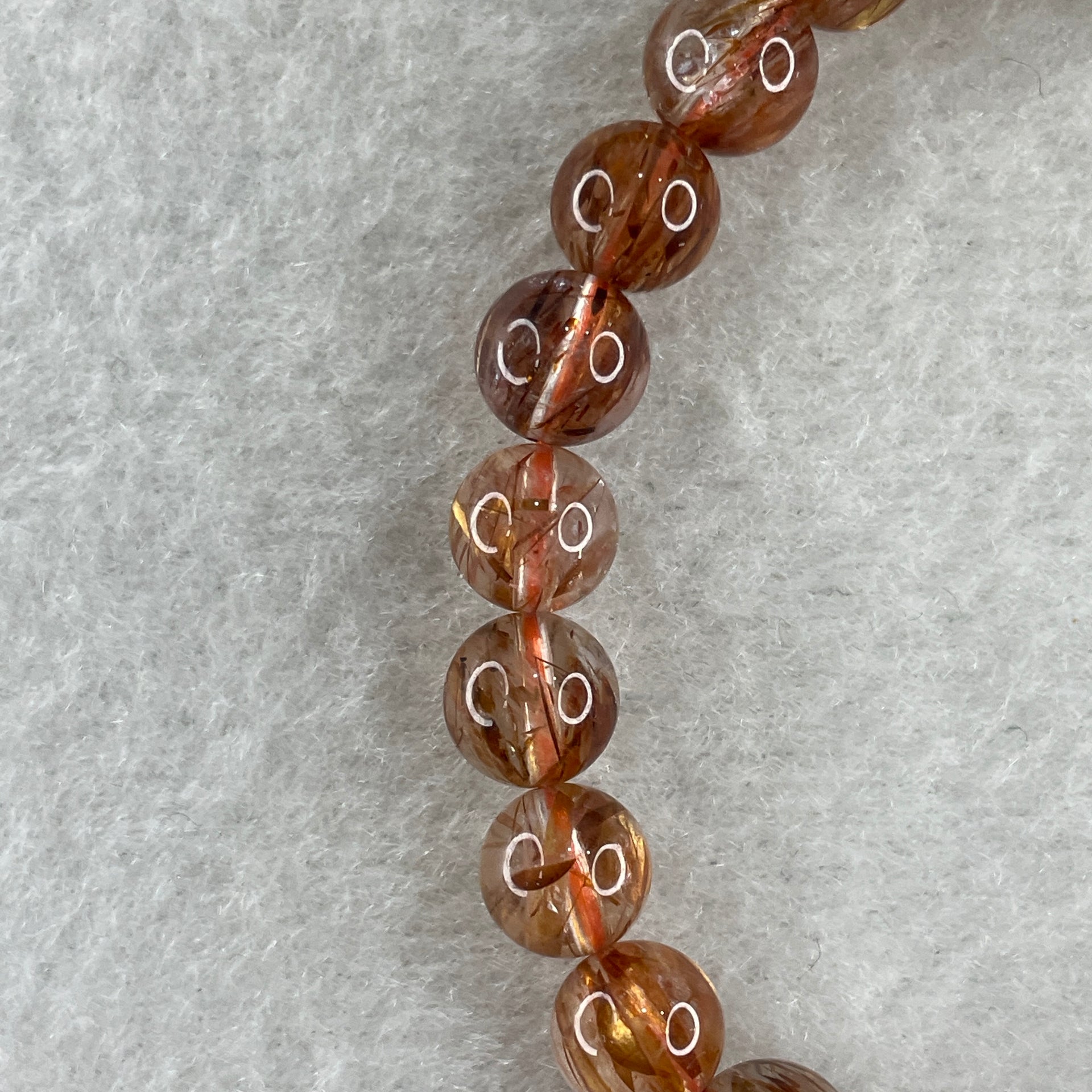 Natural Reddish Copper Rutilated Quartz Beads with Charm Bracelet 17.74g 7.8mm 24 Beads - 10.8 by 6.5mm 1 Charm - Huangs Jadeite and Jewelry Pte Ltd