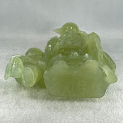 Natural Green Serpentine Shou Xing Gong and Tong Zi with Wooden Stand Display 1,535.1g 160.0 by 276.0 by 68.0mm - Huangs Jadeite and Jewelry Pte Ltd