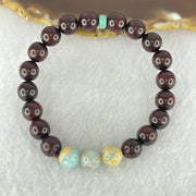Natural Blood Rosewood with Variscite Beads Bracelet 天然血檀寿山石手链 8.23g 15cm 8.7mm 3 Beads 8.4mm 18 Beads - Huangs Jadeite and Jewelry Pte Ltd
