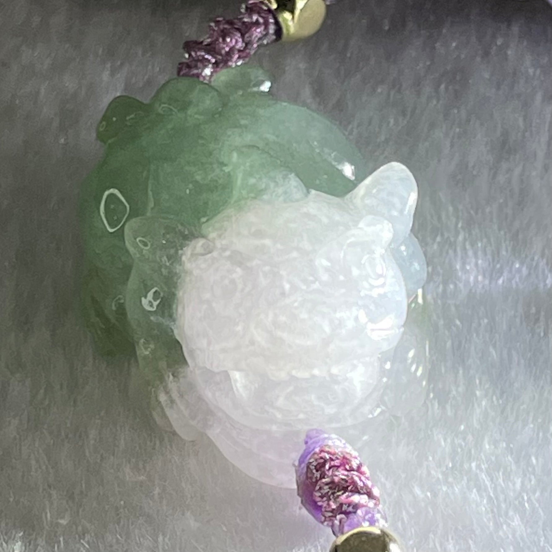 Type A Blueish Green with Lavender Jadeite Male Pixiu String Bracelet 10.74g 14cm 23.0 by 17.6 by 12.8mm - Huangs Jadeite and Jewelry Pte Ltd