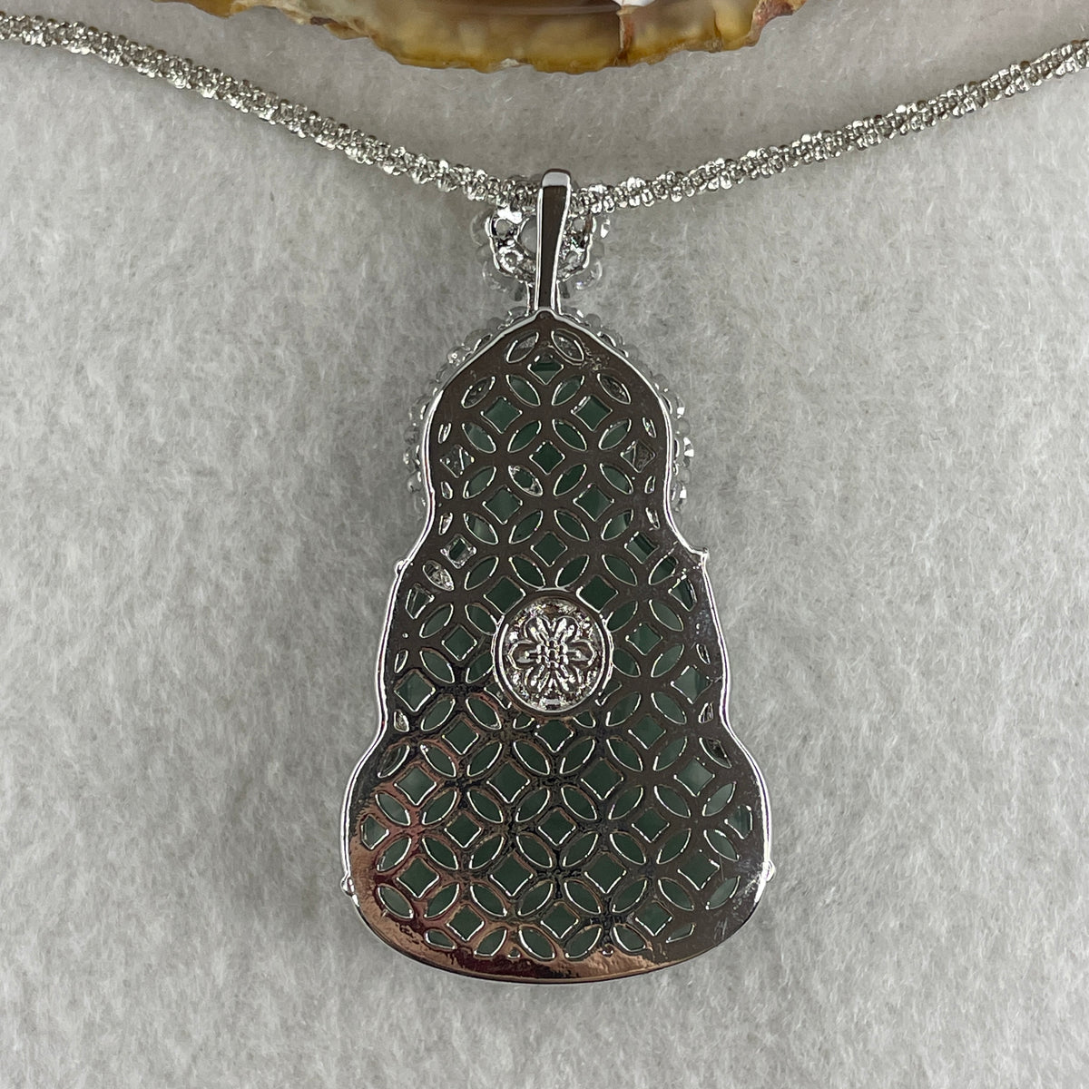 Natural Type A Icy Blueish Green Jadeite Guanyin Pendant Necklace in S925 Silver | (23.44g | 59cm S925 | 39.5 x 25.0 x 2.5mm | Compassion, Peace & Lifelong Protection Anchor, Feng Shui Guardian) - Huangs Jadeite and Jewelry Pte Ltd