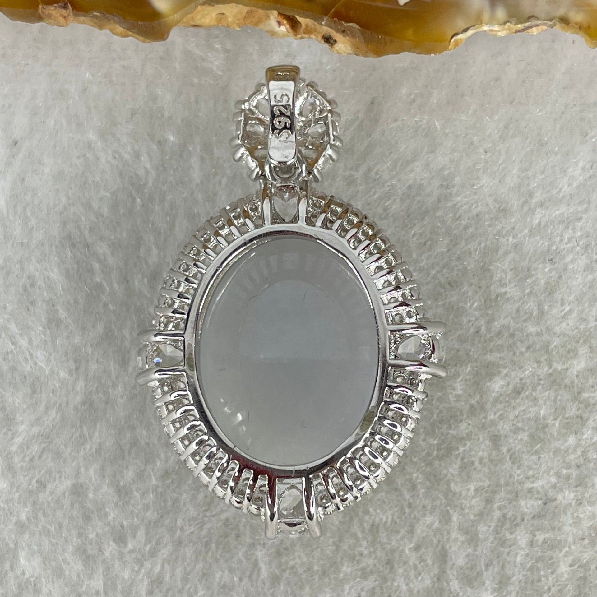 Type A Lavender Cabochon Jadeite in S925 Sliver with Crystal Charm 6.19g 18.7 by 14.6 by 6.5mm - Huangs Jadeite and Jewelry Pte Ltd