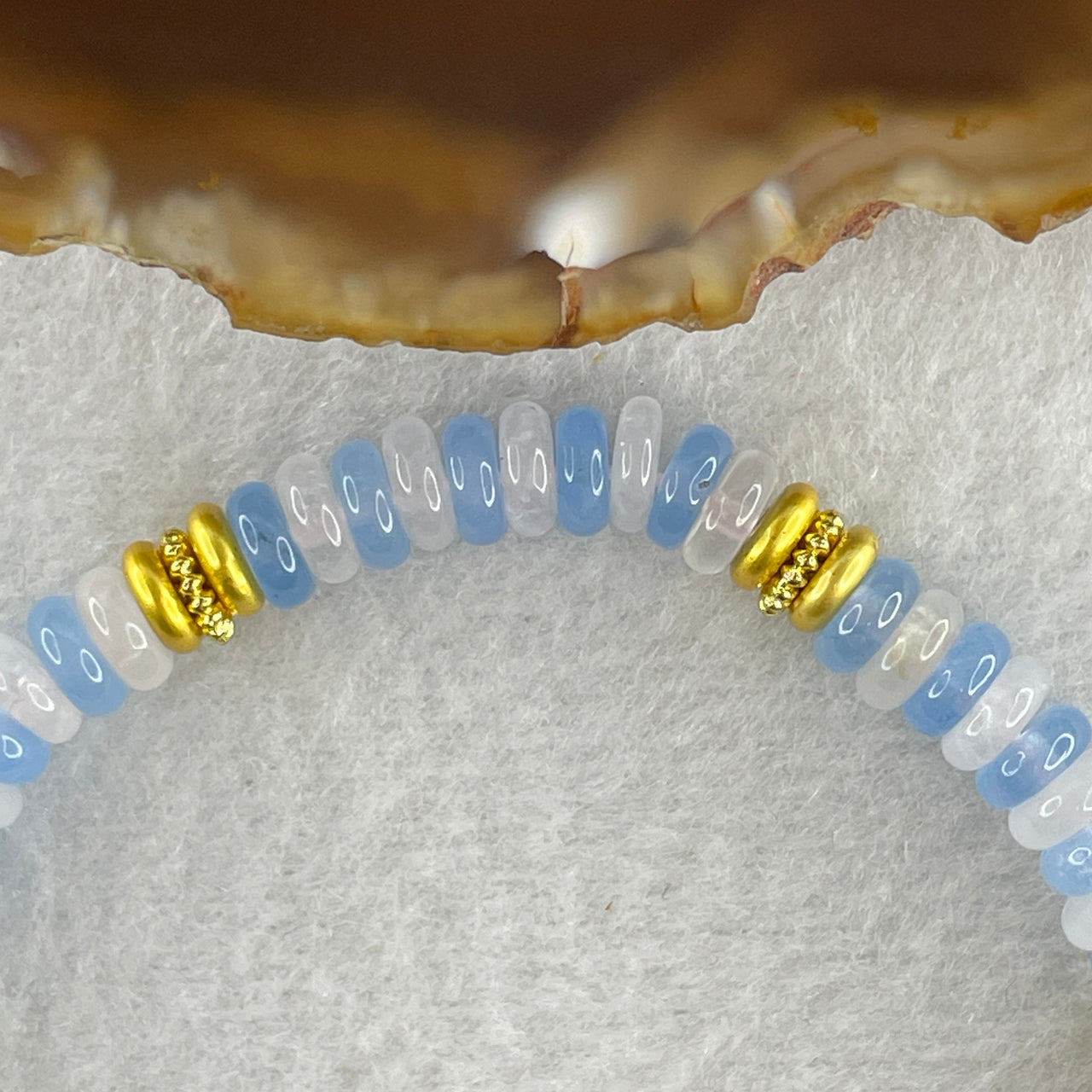 Certified Natural Blue Aquamarine Donut Beads Bracelet 12.90g 18cm 6.7mm 68Beads