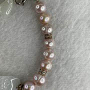 Natural Type A Semi Icy Light Lavender Jadeite Flower with Faux Pearl Beads Bracelet 13.94g 15-20cm 37.3 by 14.1 by 3.0mm - Huangs Jadeite and Jewelry Pte Ltd