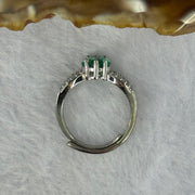 Blueish Green Cubic Zirconia in PT950 Plated S925 Sliver Ring (Adjustable Size) 2.91g 6.8 by 4.3mm - Huangs Jadeite and Jewelry Pte Ltd