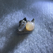 Natural Sunstone Bead with Crystals in S925 Sliver Swan Charm 3.16g 7.6mm - Huangs Jadeite and Jewelry Pte Ltd