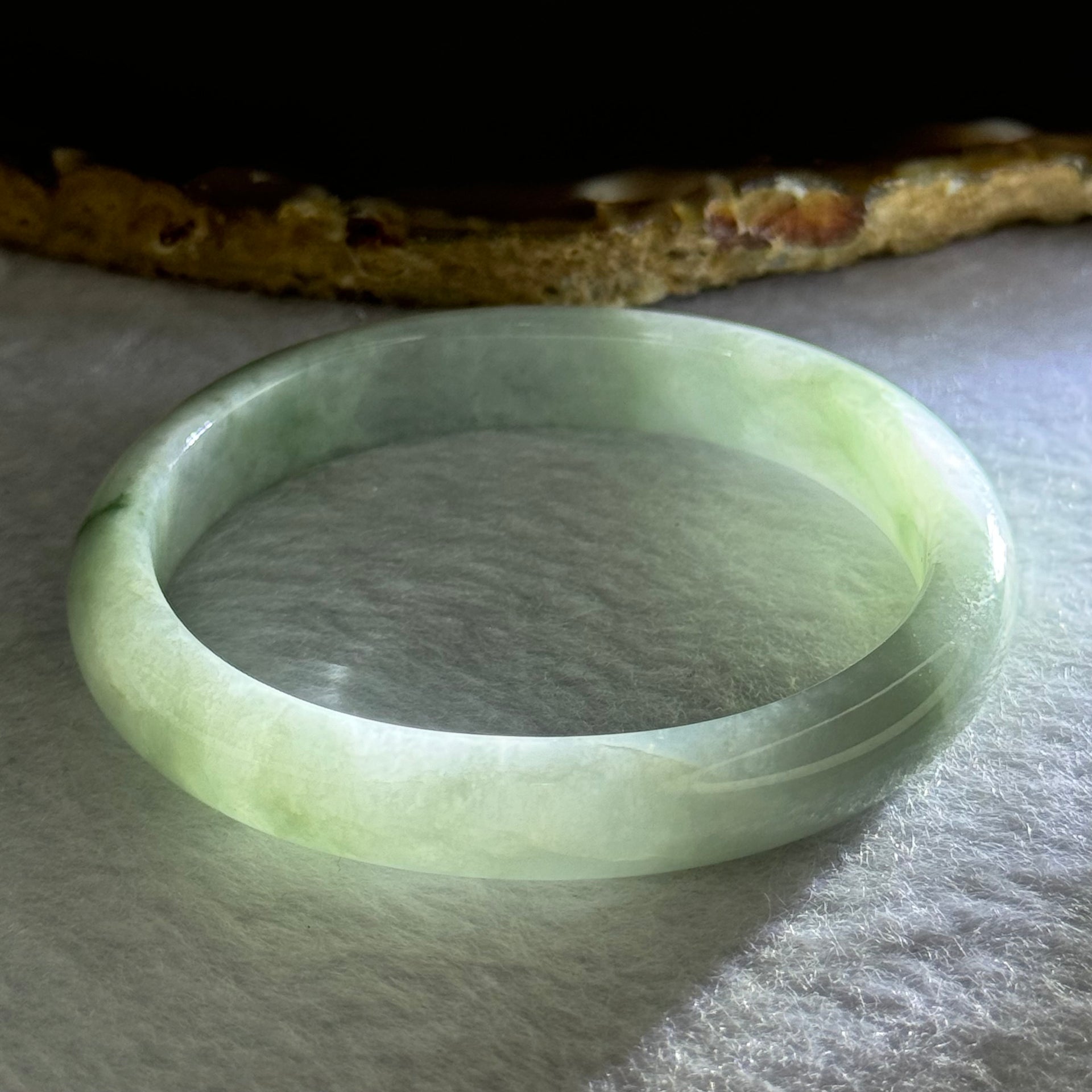 Type A Light Green Lavender Jadeite Oval Bangle 27.97g Internal Diameter 52.08mm 9.6 by 6.1mm (Very Slight External Rough) - Huangs Jadeite and Jewelry Pte Ltd