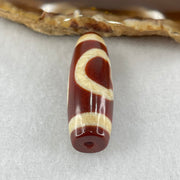 Natural Powerful Tibetan Old Oily Red White Agate One Eye Fire Sign Dzi Bead Heavenly Master (Tian Zhu) 一眼火天珠 9.27g 37.7 by 12.7mm - Huangs Jadeite and Jewelry Pte Ltd