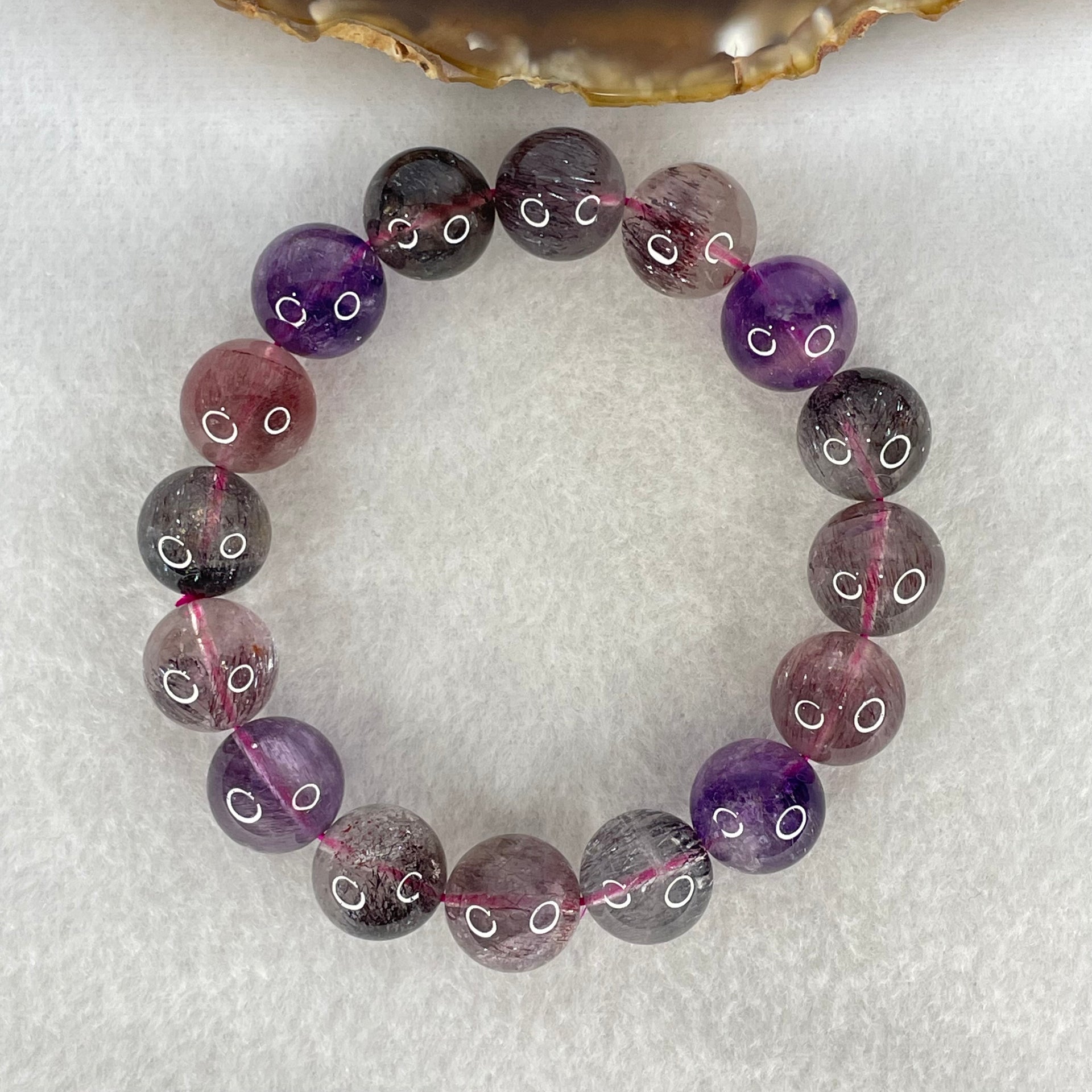 Good Grade Natural Blackcurrant Super 7 Beads Bracelet 57.98g 18.5cm 13.9mm 16 Beads - Huangs Jadeite and Jewelry Pte Ltd