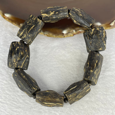 Natural Wild Indonesia Agarwood Bracelet (Sinking Type) 天然野生印尼沉香手链（沉水）41.98g 20cm 26.2 by 21.2 by 15.0 by 9pcs - Huangs Jadeite and Jewelry Pte Ltd
