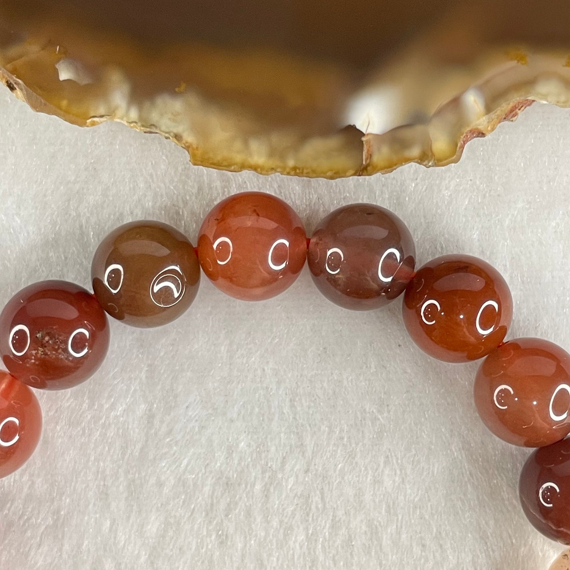 Natural Red Agate Beads Bracelet 27.64g 15.5cm 10.4mm 19 Beads - Huangs Jadeite and Jewelry Pte Ltd