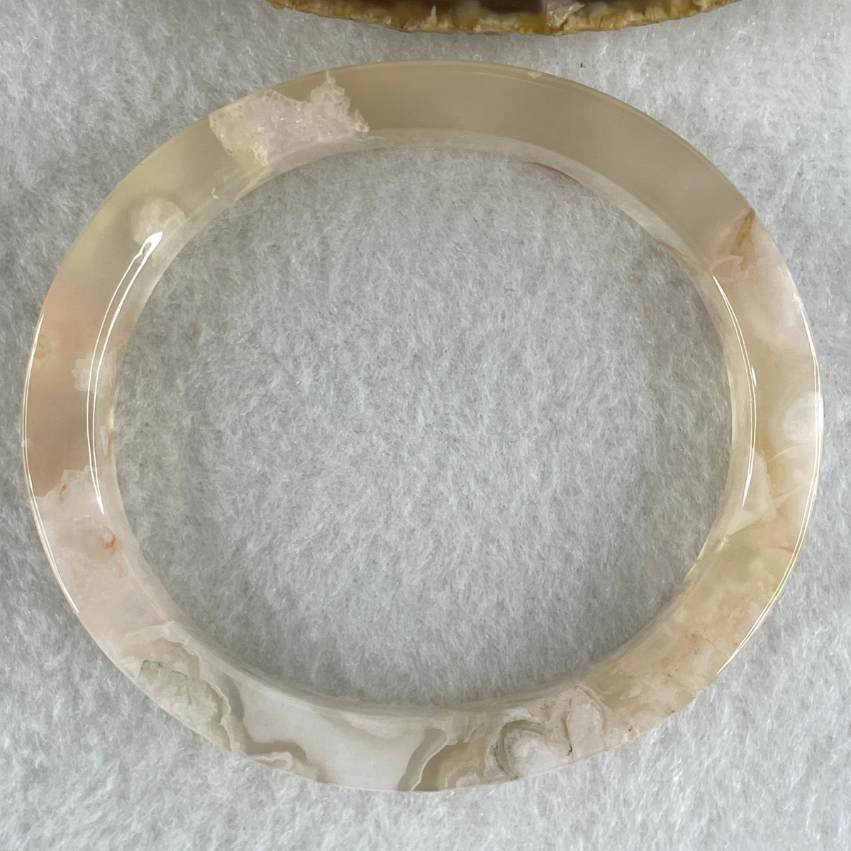 Natural Pink Flower Agate Set Oval Bangle 77.72g Inner Diameter 56.4mm 10.2 by 6.8mm (Perfect) - Huangs Jadeite and Jewelry Pte Ltd