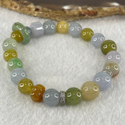 Type A Muti Color Jadeite Beads with Blueish Green Ping An Kou Donut Charm and Yellow Lotus Charm Bracelet 27.01g 15cm 9.9mm 18 Beads 14.5 by 4.1mm 1pcs - Huangs Jadeite and Jewelry Pte Ltd