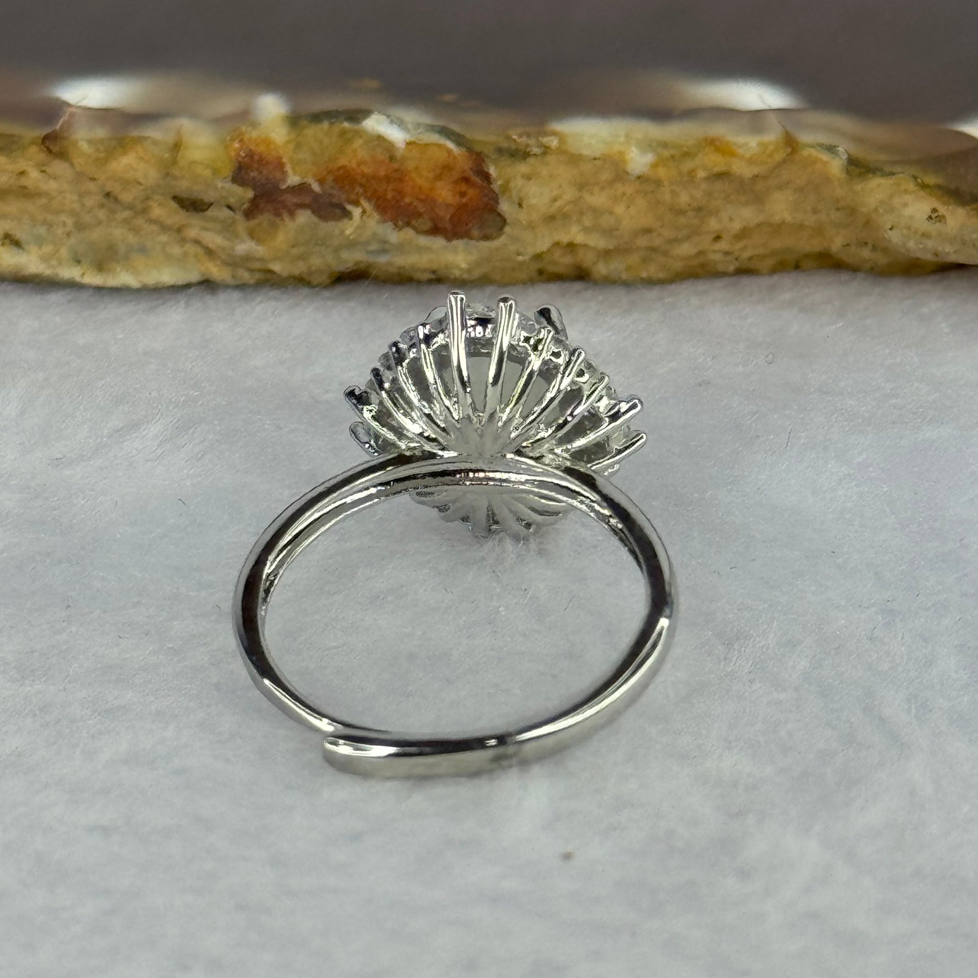Type A Semi Icy Light Green Jadeite with Crystals in S925 Sliver Ring (Adjustable Size) 2.68g 8.7 by 6.7 by 3.5mm - Huangs Jadeite and Jewelry Pte Ltd