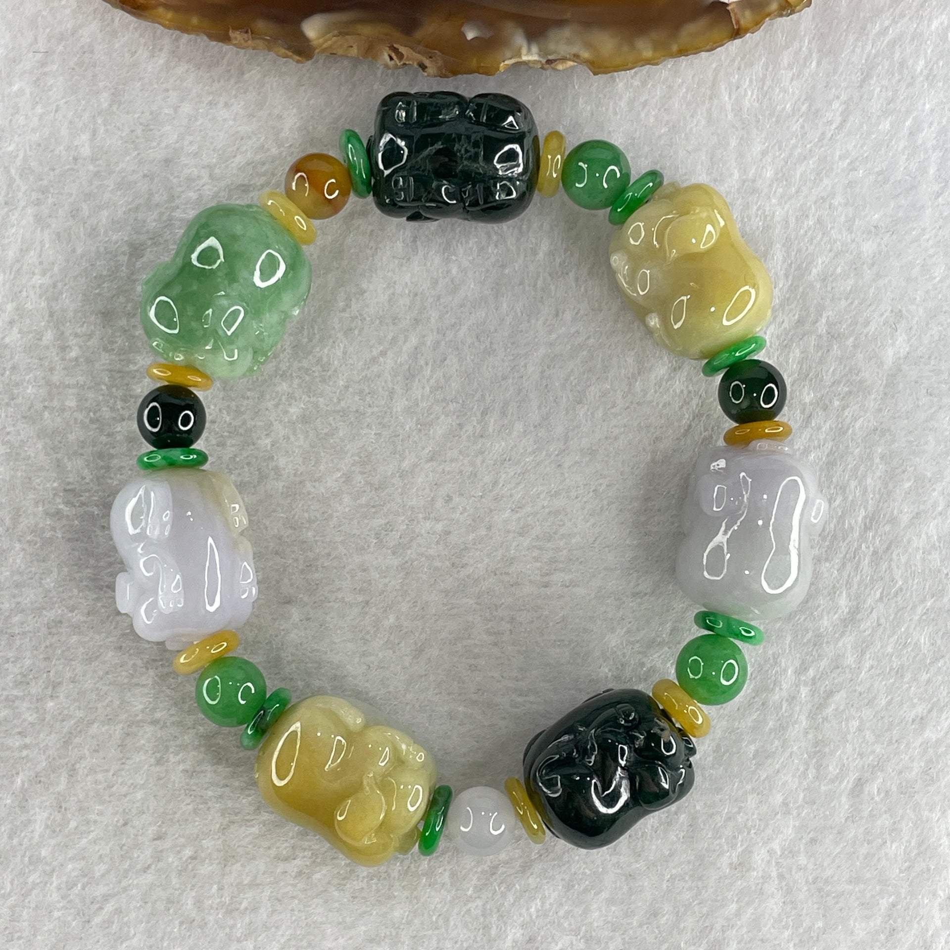 Type A Burmese Jade Jadeite Pig Piglets Bracelet 54.50g each about 18.1 by 13.9mm - Huangs Jadeite and Jewelry Pte Ltd