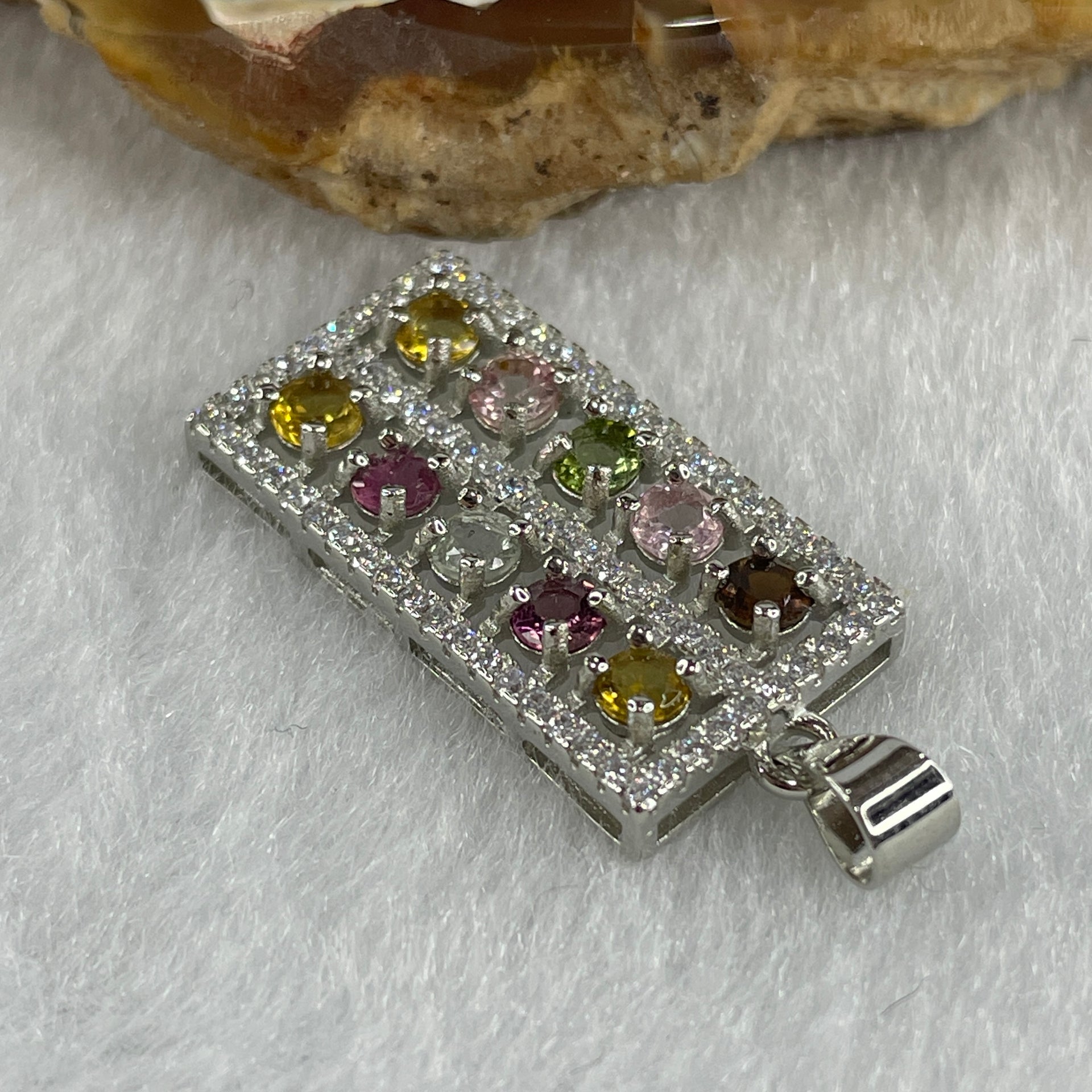 Natural Tourmaline Crystal in S925 Sliver Abacus Pendant 2.34g 3.2 by 2.0mm 10Beads - Huangs Jadeite and Jewelry Pte Ltd