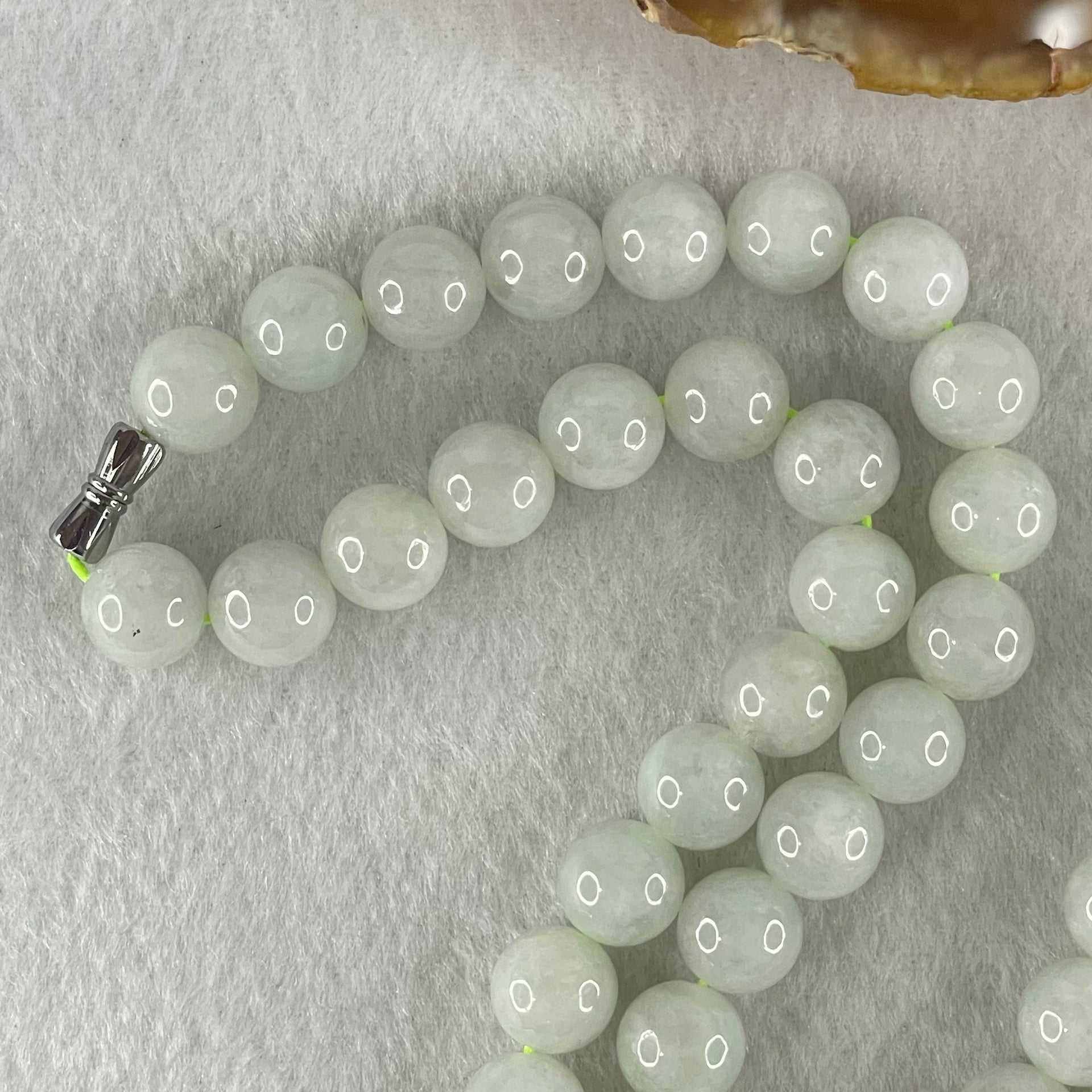 Type A Light Green Jadeite Beads Necklace 92.24g 54cm 9.9mm 56 Beads - Huangs Jadeite and Jewelry Pte Ltd
