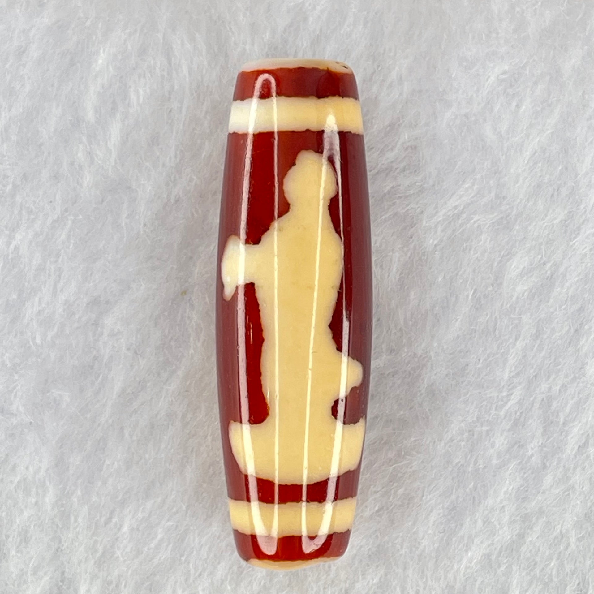 Natural Powerful Tibetan Old Oily Red and Yellowish White Agate Guan Yin Dzi Bead Heavenly Master (Tian Zhu) 观音天诛 8.34g 37.9 by 11.9mm - Huangs Jadeite and Jewelry Pte Ltd