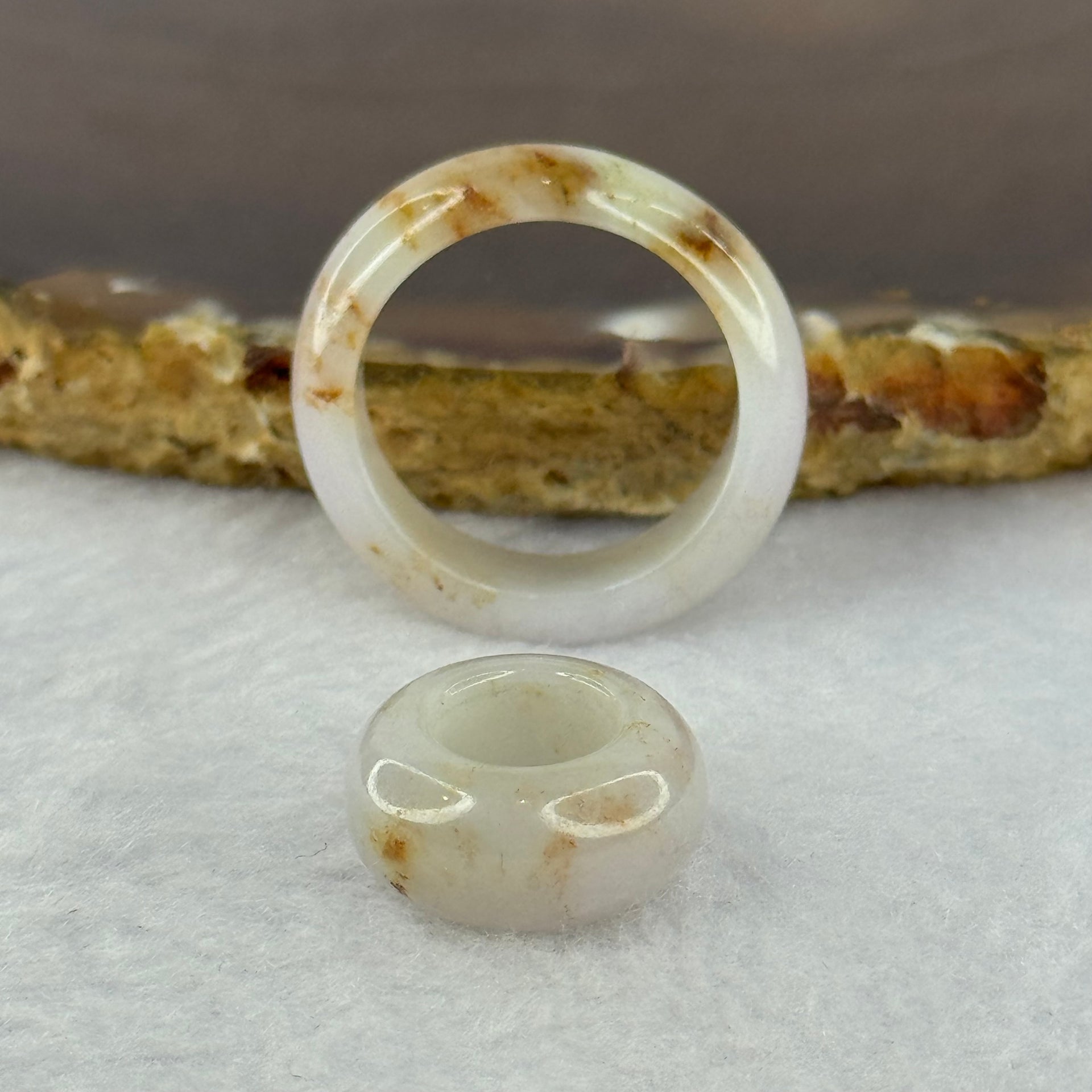 Type A Lavender with Brown and Green Patches Jadeite Ring 6.8 by 3.4mm with Mini Donut Ping An Kou 7.9mm by 4.2mm Total 7.13g US8.25 HK18.5 - Huangs Jadeite and Jewelry Pte Ltd