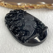 Type A Opaque to Partial Translucent Black Omphacite Jadeite Downhill Tiger Pendant 28.98g 60.9 by 39.8 by 9.0mm - Huangs Jadeite and Jewelry Pte Ltd