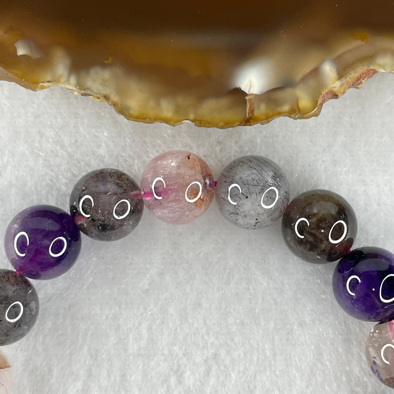 Certified Above-Average Grade Natural Super 7 Crystal Beads Bracelet | High-Vibrational Clarity Strand | Authentic Sacred Seven Multi-Mineral Inclusions Quartz Spiritual Catalyst & Auric Shield Bracelet (21.50g | 15.5cm Length | 9.1mm | 21 Beads)