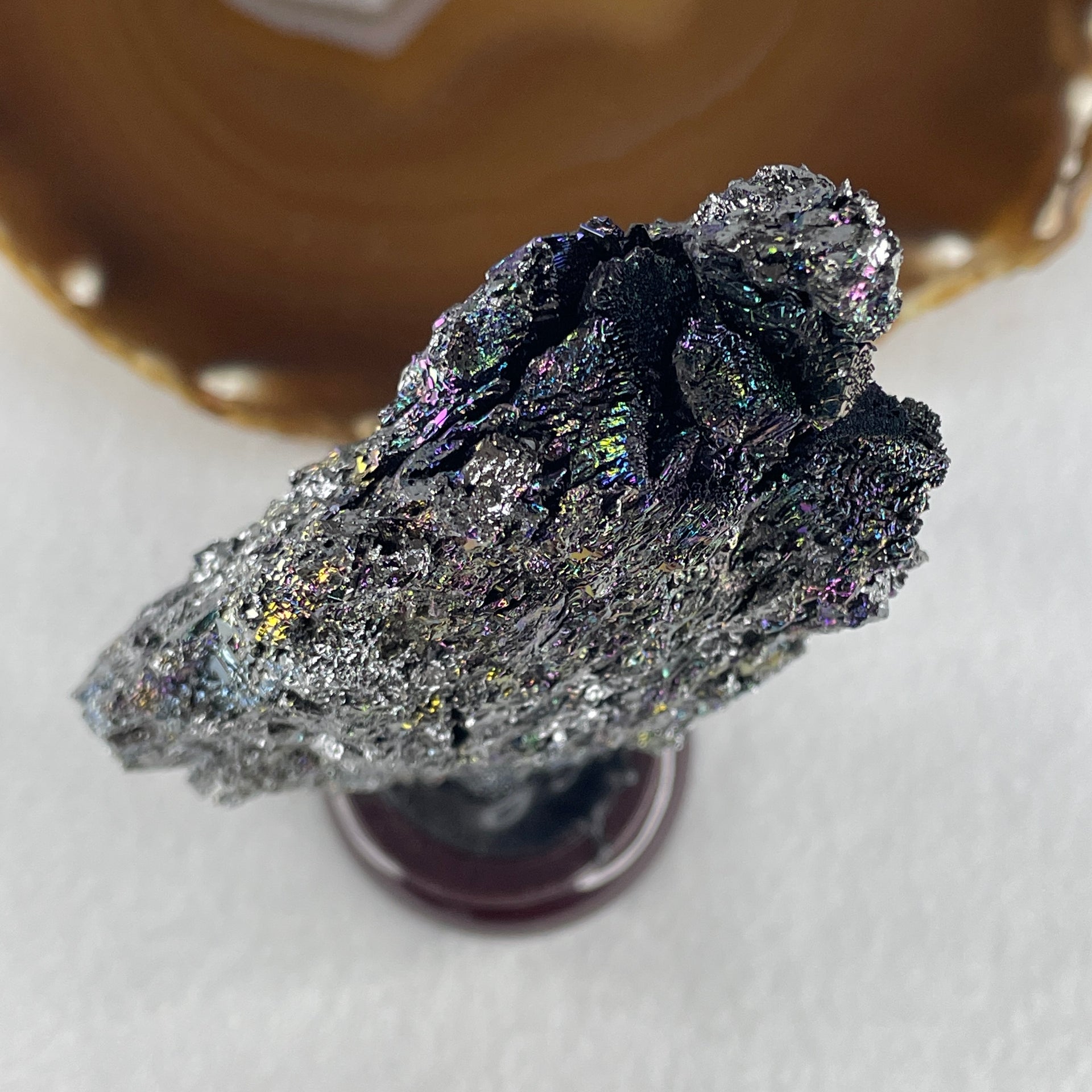 Natural Black Moissanite Rough Display with Wooden Stand 205.68g 70.7 by 45.0 by 132.5mm - Huangs Jadeite and Jewelry Pte Ltd