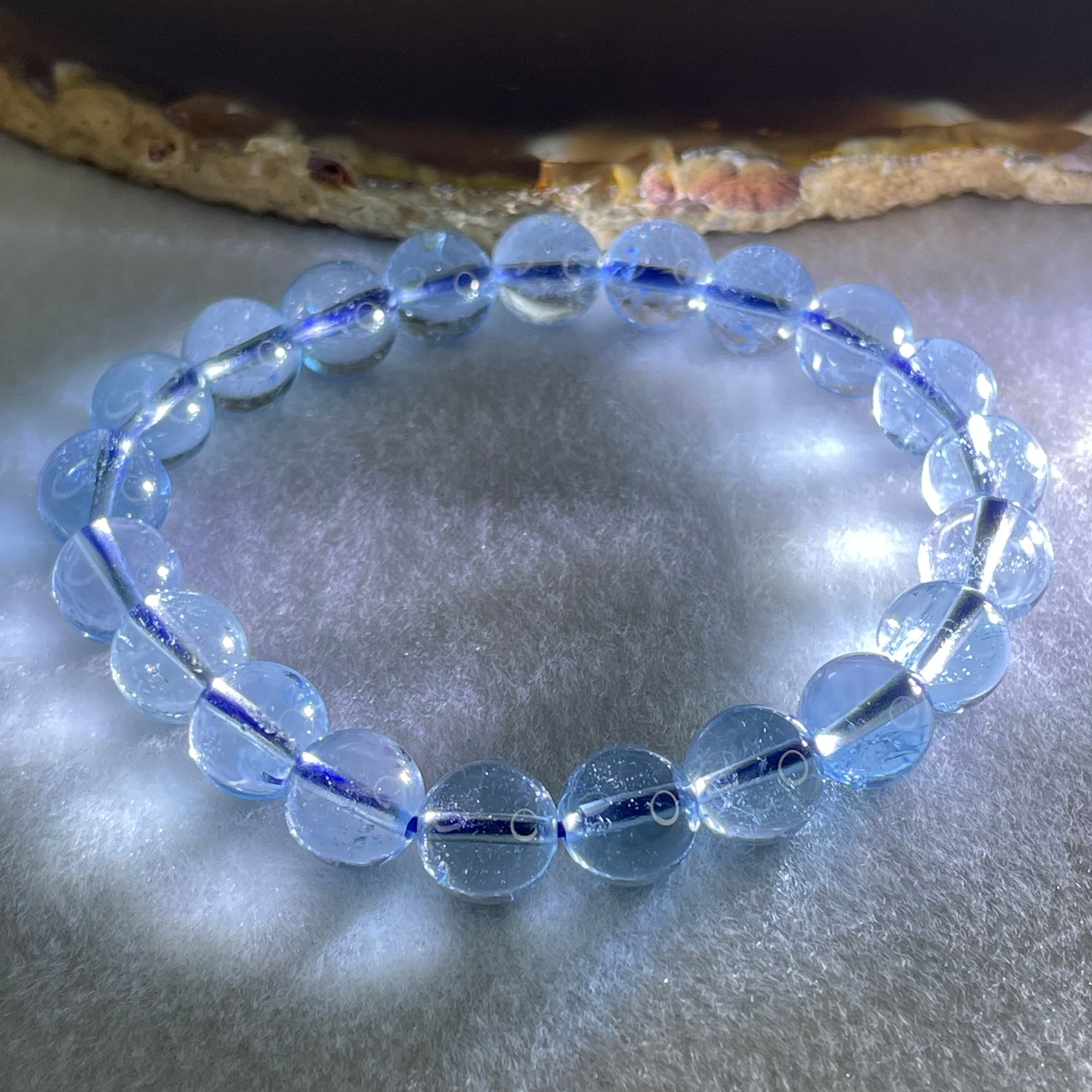 Good Grade Natural Blue Topaz Beads Bracelet 29.22g 15.5cm 9.3mm 21 Beads - Huangs Jadeite and Jewelry Pte Ltd