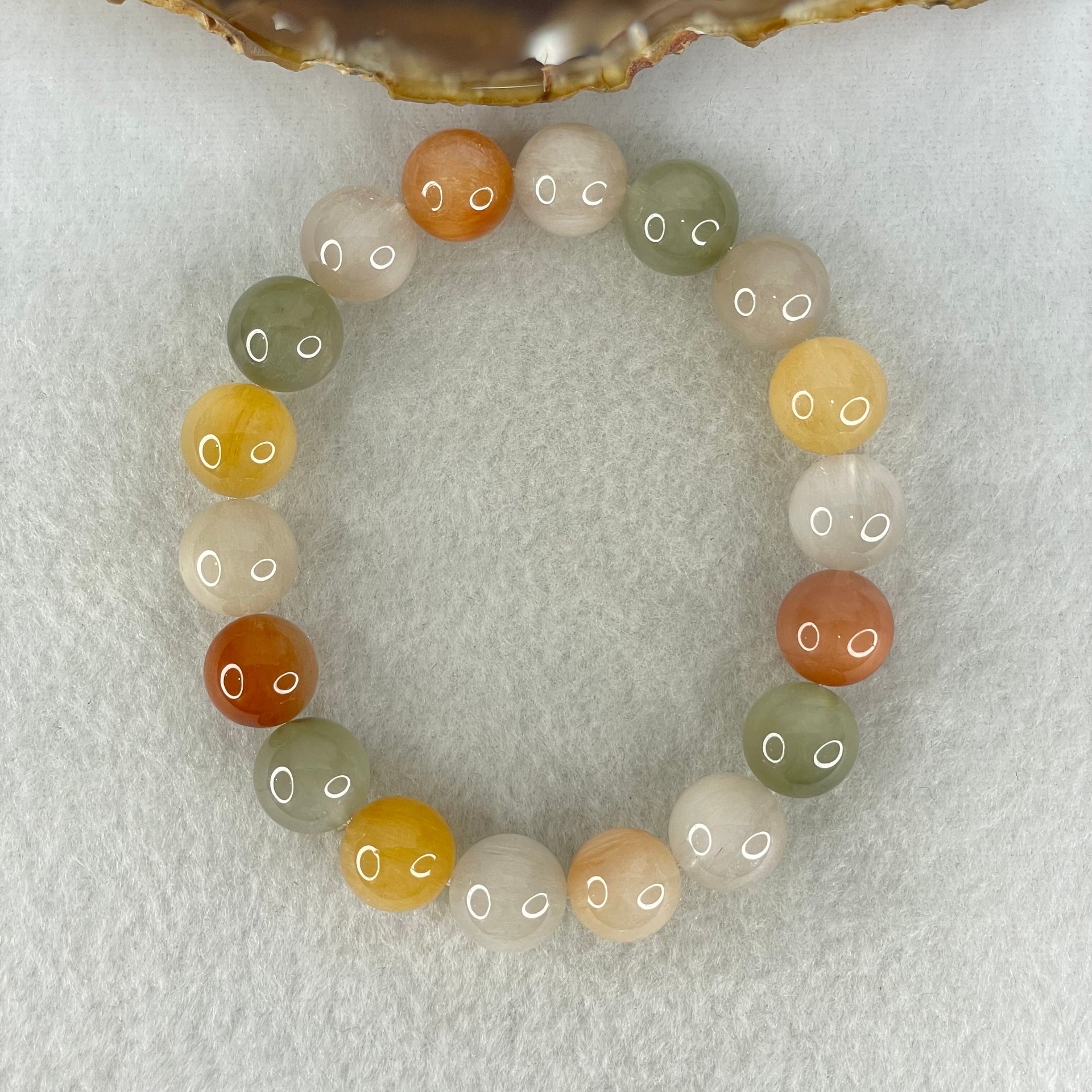 Above Average Grade Natural Muti Colour Rabbit Hair Rutilated Quartz Beads Bracelet 39.98g 18cm 11.9mm 18 Beads - Huangs Jadeite and Jewelry Pte Ltd
