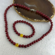 Natural Cinnabar with Amber Bracelet 16cm 8.5mm Necklace with Amber 44cm 8.5mm Set Total Weight 85.30g - Huangs Jadeite and Jewelry Pte Ltd
