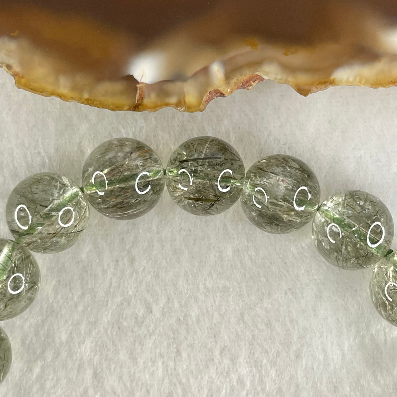 Above Average Grade Natural Green Rutilated Quartz Beads Bracelet 31.66g 16cm 10.8mm 19 Beads - Huangs Jadeite and Jewelry Pte Ltd