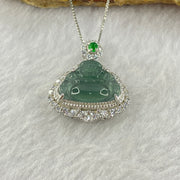 Type A Icy Blueish Green Jadeite Milo Buddha Pendent with Crystals in S925 Sliver Setting and Chain 3.39g 12.8 by 16.0 by 3.0mm - Huangs Jadeite and Jewelry Pte Ltd