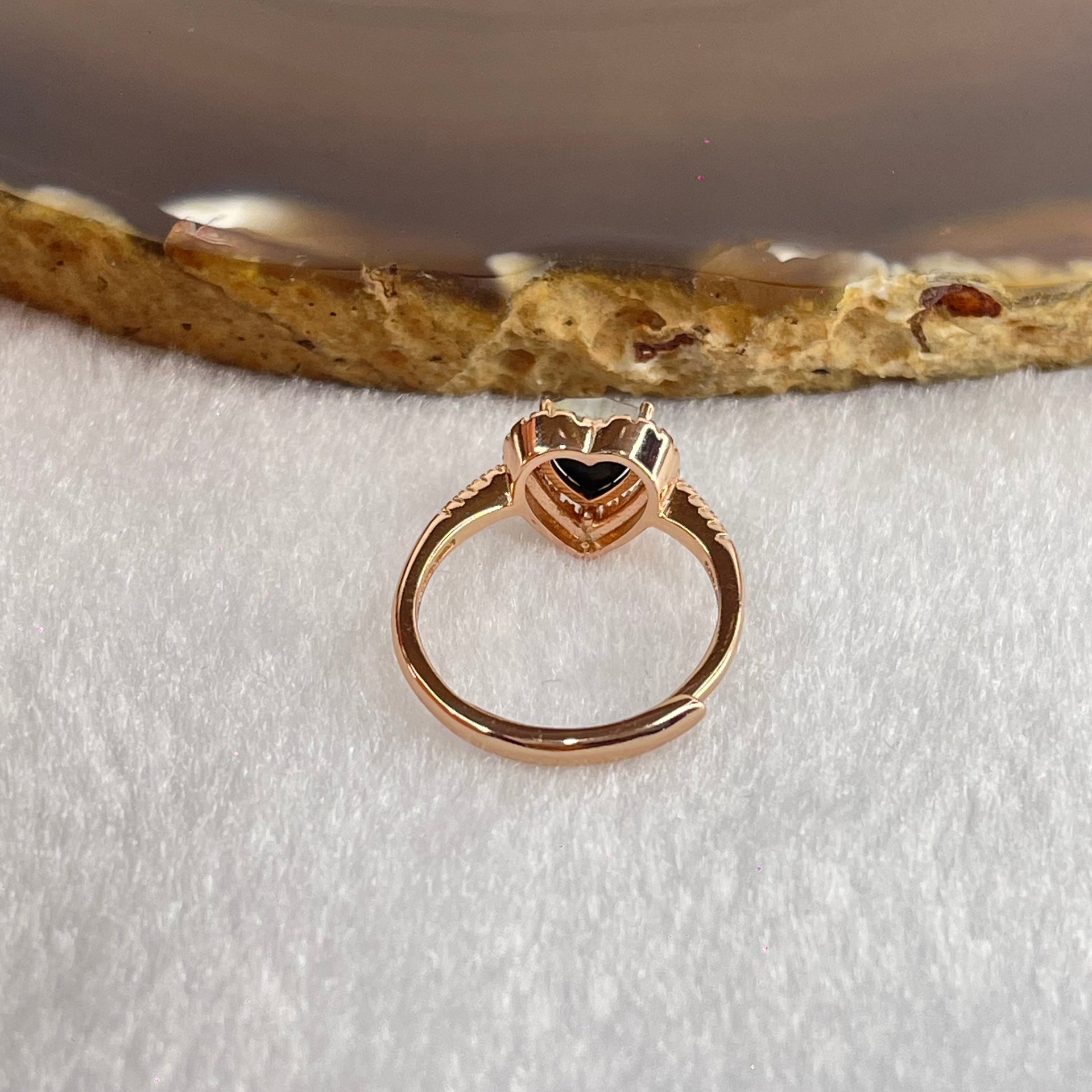 Natural Blue Opal with Crystals In S925 Sliver Rose Gold Color Ring (Adjustable Size) 2.21g 5.1 by 6.2 by 2.5mm - Huangs Jadeite and Jewelry Pte Ltd