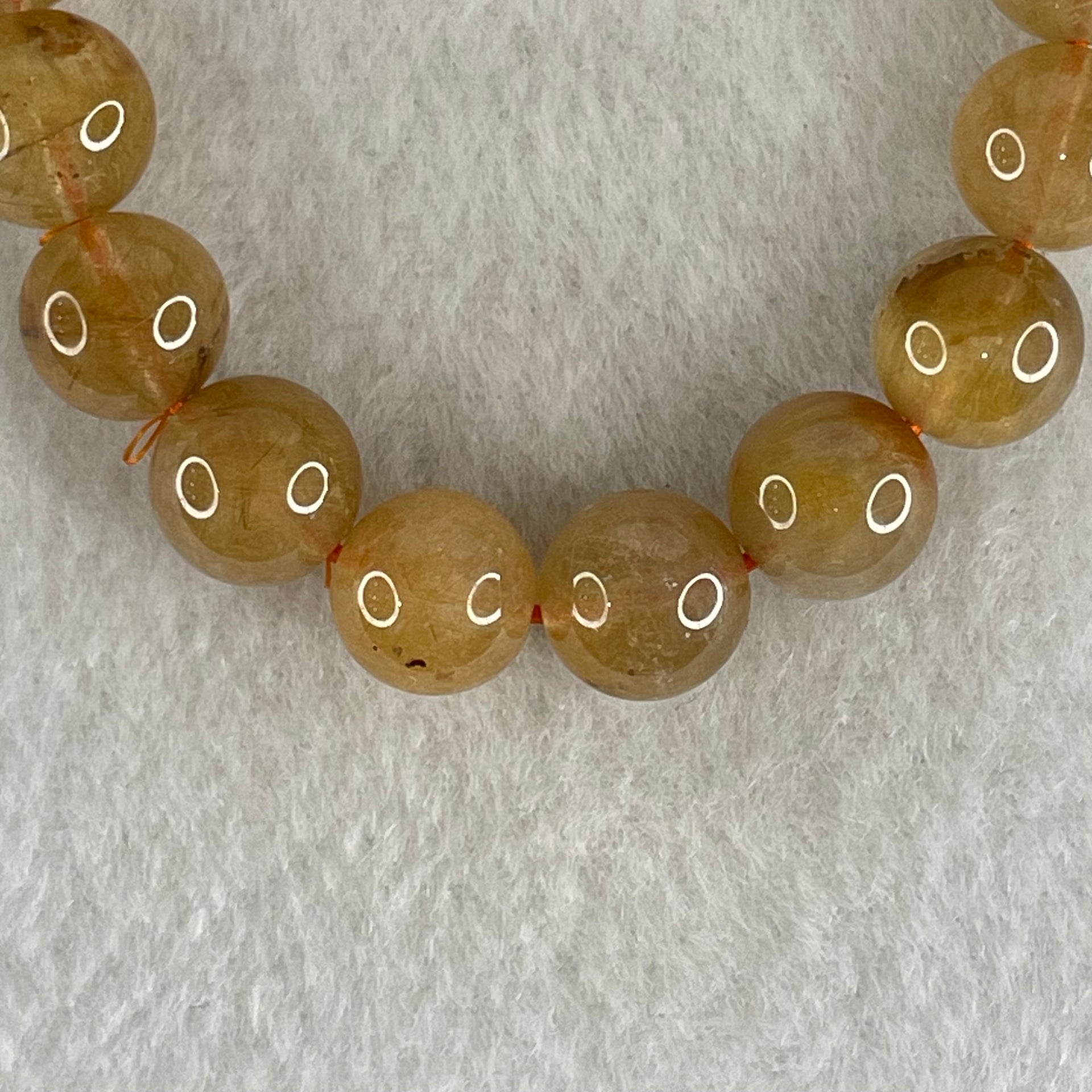 Average Grade Natural Golden Rutilated Quartz Beads Bracelet 26.77g 15.5cm 10.4mm 19 Beads - Huangs Jadeite and Jewelry Pte Ltd