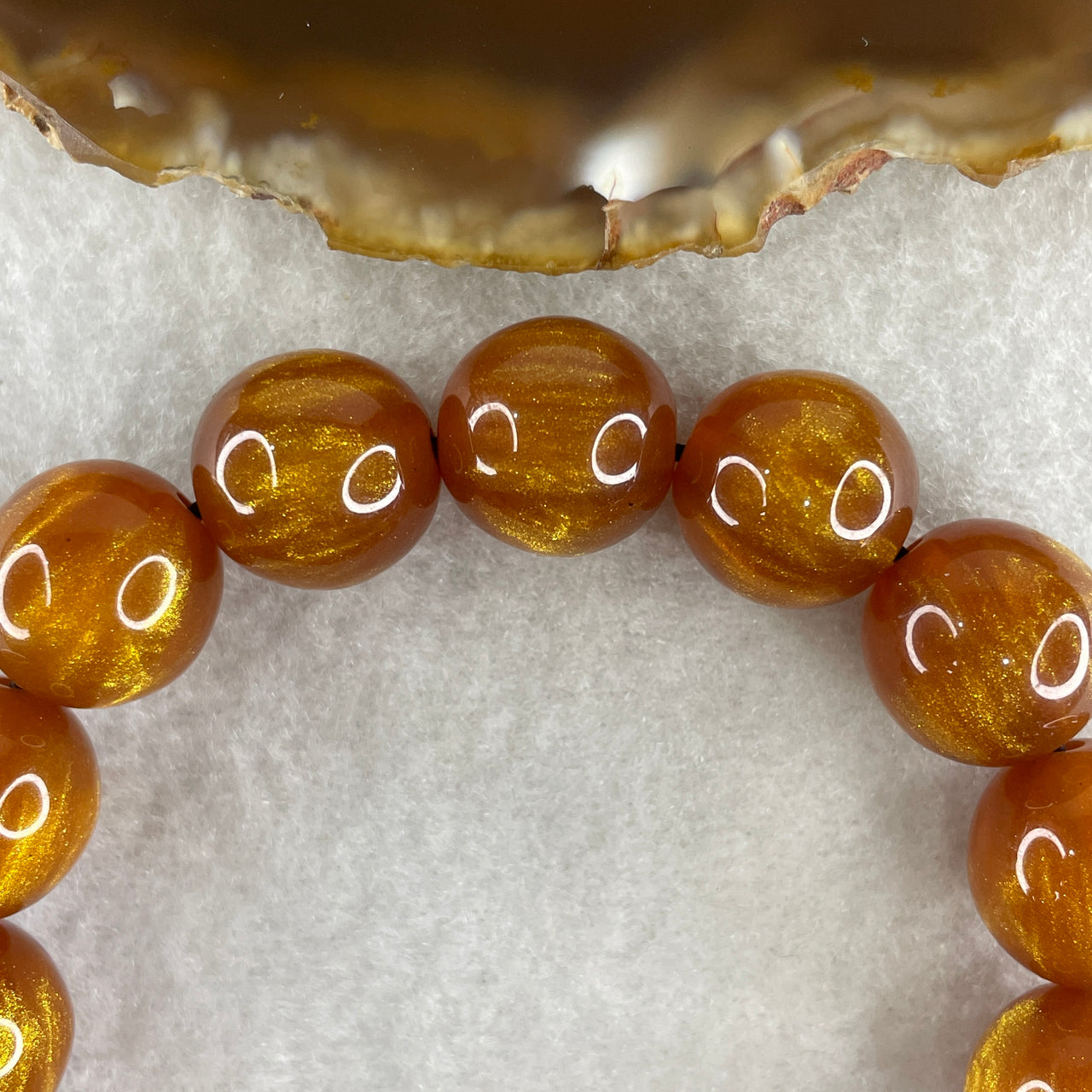 Golden Silk Willow Beads Bracelet 24.59g 16cm 13.6mm 15Beads - Huangs Jadeite and Jewelry Pte Ltd