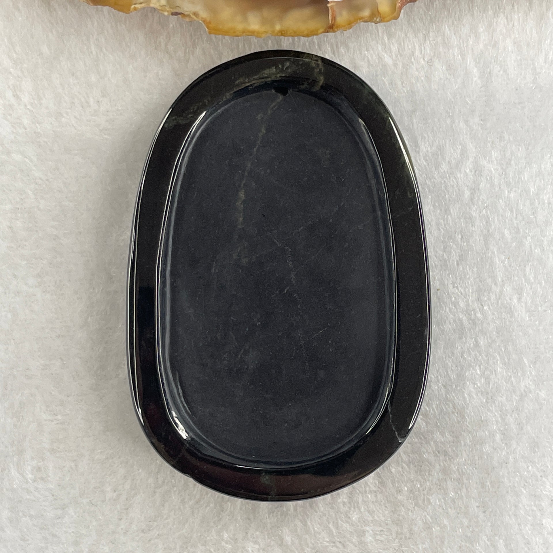 Type A Opaque to Partial Translucent Black Omphacite Jadeite Deer, Bat, Peach, Coins and Ruyi Pendant 27.95g 56.4 by 38.2 by 9.4mm - Huangs Jadeite and Jewelry Pte Ltd