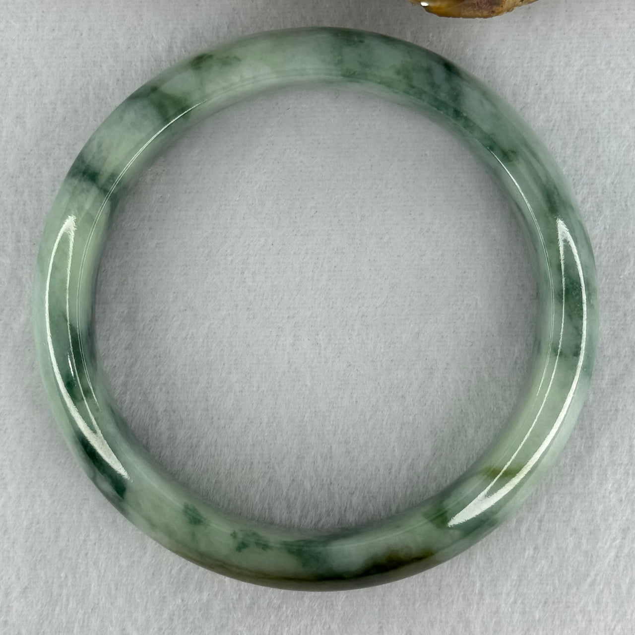Type A Light Green with Dark Green Piao and Brown Patch Jadeite Bangle Internal Diameter 58.7mm 65.92g 14.9 by 8.5mm (Slight Internal Lines) - Huangs Jadeite and Jewelry Pte Ltd