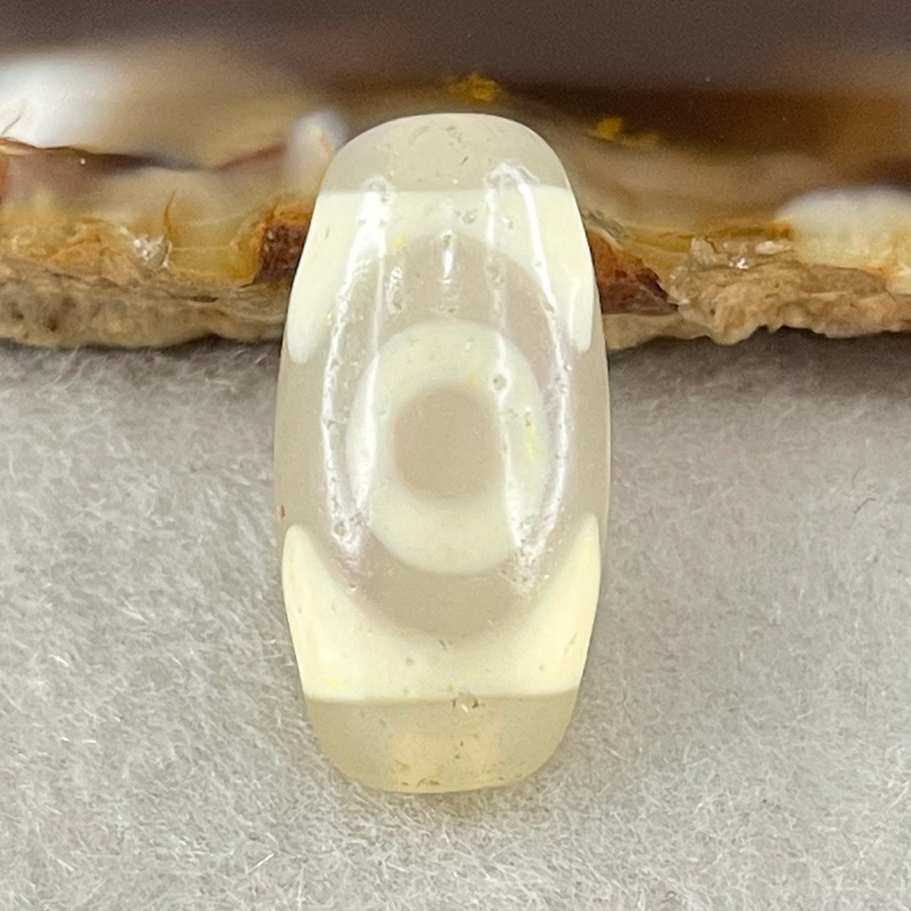 Natural Powerful Tibetan Old Oily Agate 3 Eyes Dzi Bead Heavenly Master (Tian Zhu) 三眼天诛 2.83g 19.9 by 10.0mm - Huangs Jadeite and Jewelry Pte Ltd