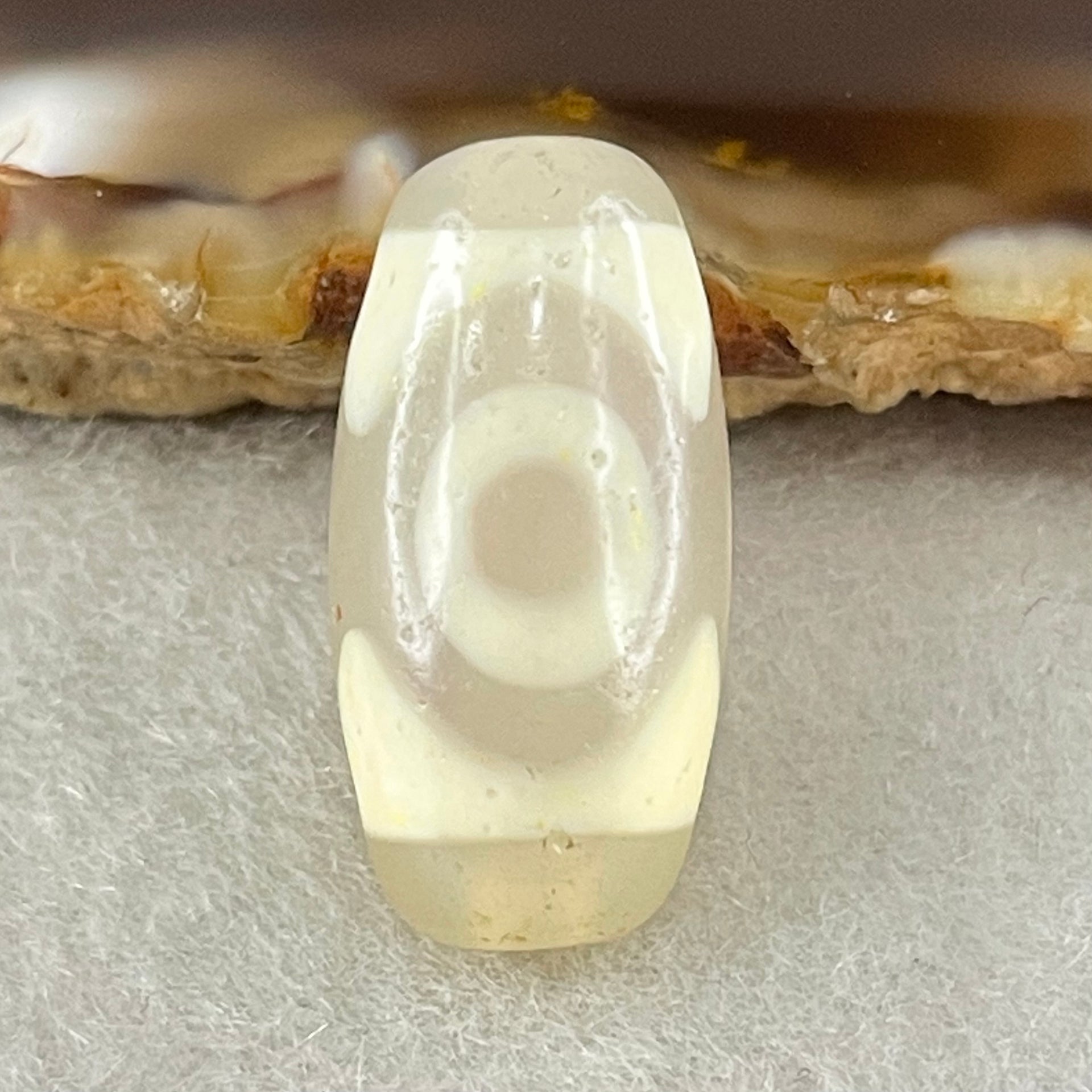 Natural Powerful Tibetan Old Oily Agate 3 Eyes Dzi Bead Heavenly Master (Tian Zhu) 三眼天诛 2.83g 19.9 by 10.0mm - Huangs Jadeite and Jewelry Pte Ltd