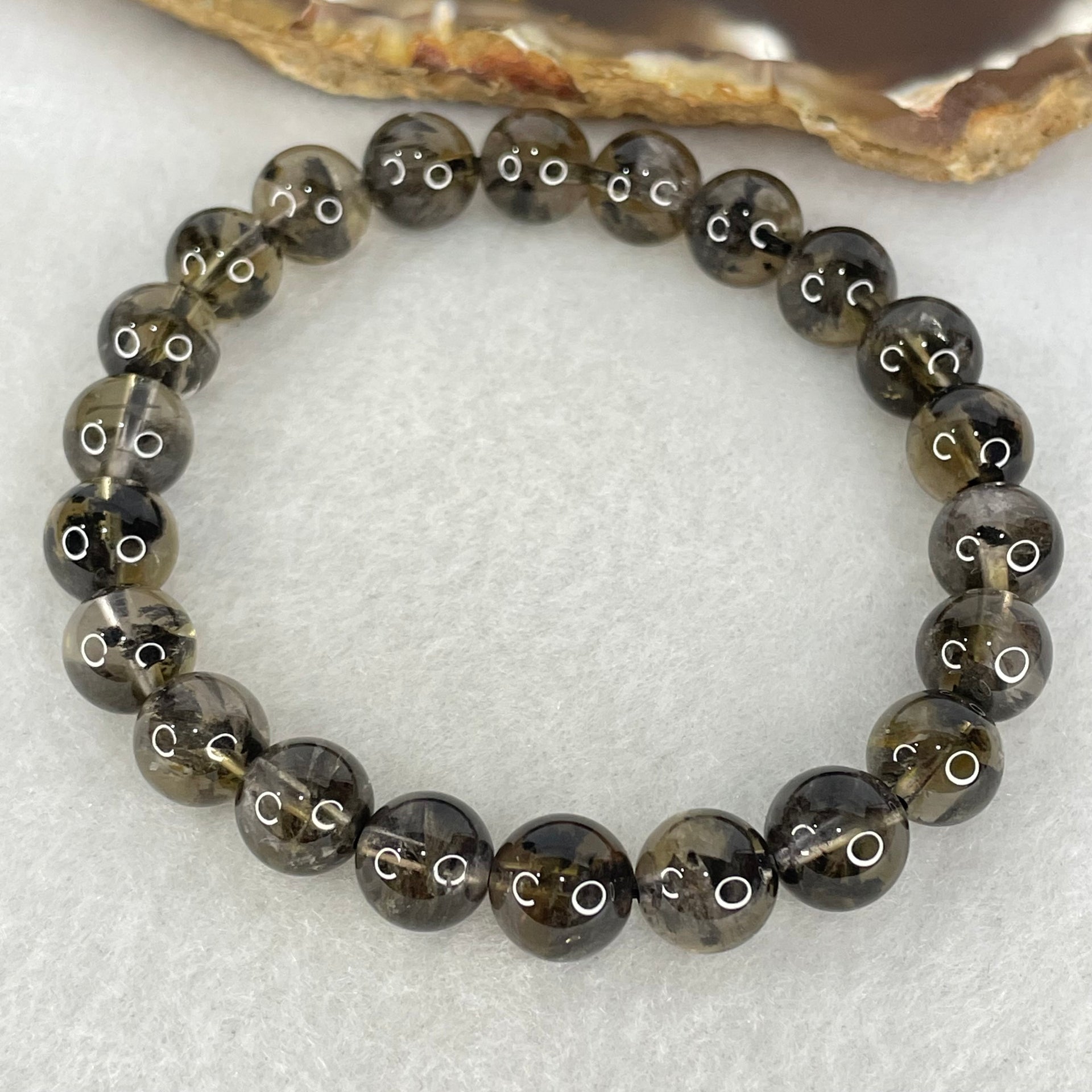 Natural Black Auralite Quartz Beads Bracelet 19.77g 16cm 8.8mm 22 Beads - Huangs Jadeite and Jewelry Pte Ltd