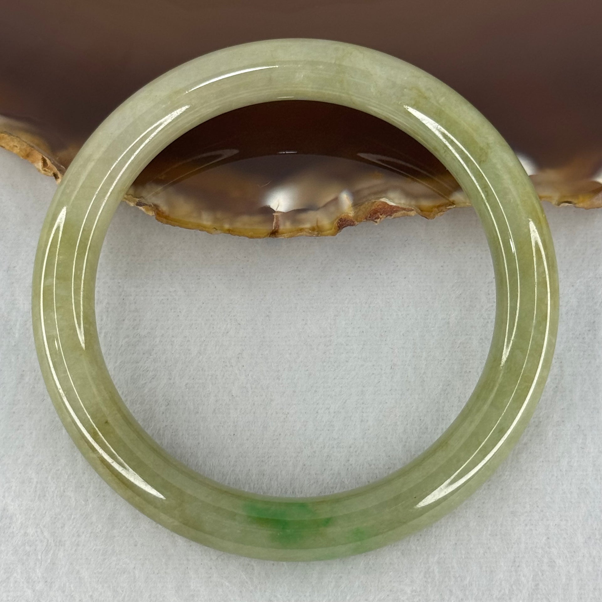 Type A Green with Brown and Emerald Green Patches Jadeite Bangle Internal Diameter 53.5mm 62.07g 9.2 by 8.6mm (Internal Lines) - Huangs Jadeite and Jewelry Pte Ltd