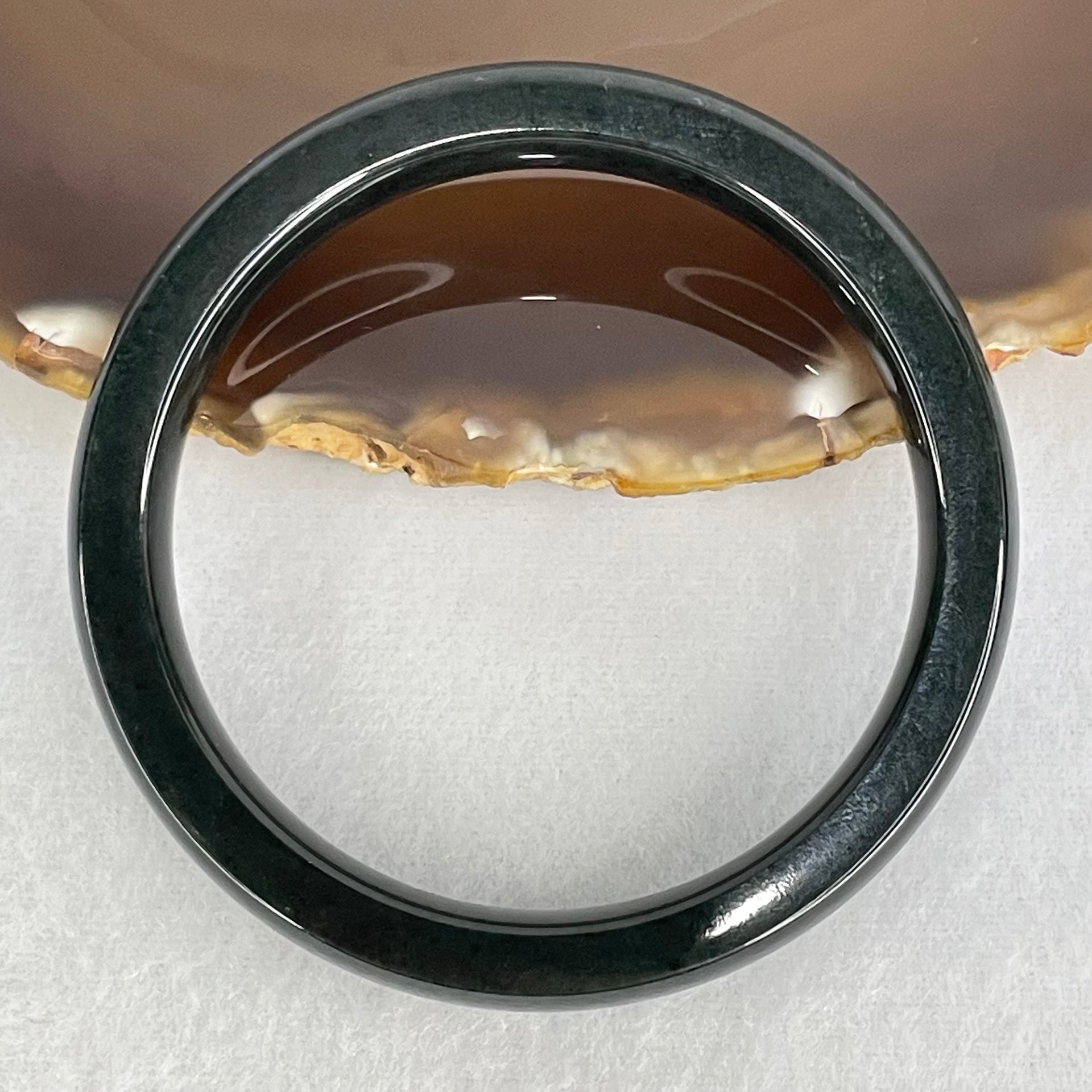 Natural Dark Green Nephrite Bangle Internal Diameter 55.3mm 39.59g 10.0 by 7.6mm (Close to Perfect) - Huangs Jadeite and Jewelry Pte Ltd