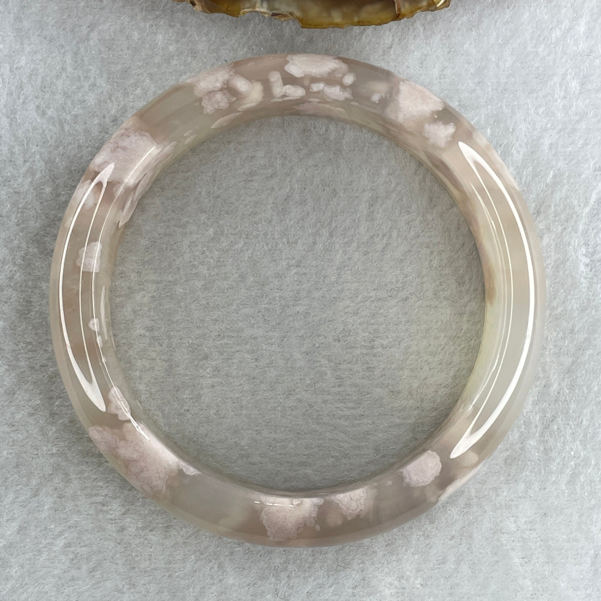 Natural Faint Pink Flower Agate Bangle 57.41g Internal Diameter 60.2mm 15.6 by 9.4mm (Perfect) - Huangs Jadeite and Jewelry Pte Ltd