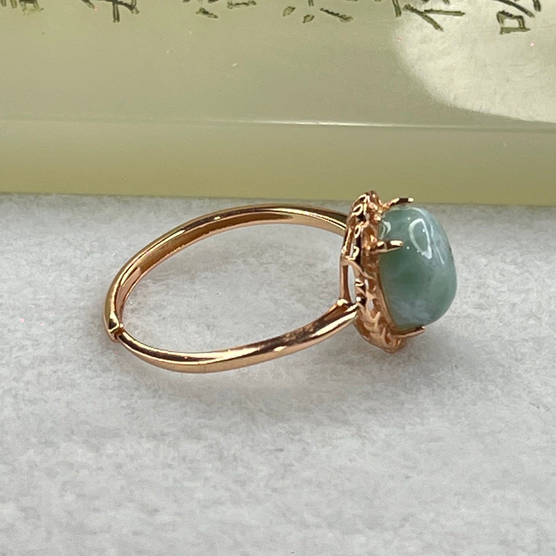 Natural Larimar in S925 Silver Rose Gold Color Ring (Adjustable Size) 2.03g 9.0 by 5.0mm - Huangs Jadeite and Jewelry Pte Ltd