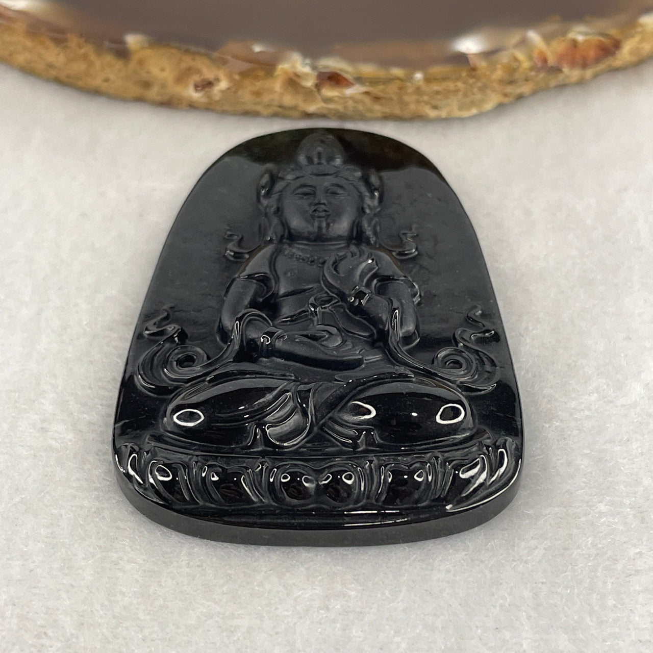 Certified Type A Opaque Black Omphacite Jadeite Bodhisattva Akashagarbha Pendant | Boundless Wisdom & Prosperity Amulet (27.88g | 63.6 x 41.5 x 8.4mm)